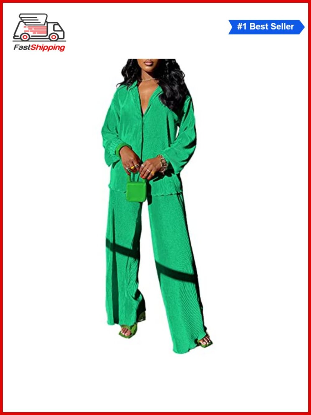 ✨ Plisse 2 Piece Set Shirt & Wide Leg Pants 95% polyester 5% elastane